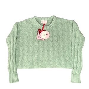 Pink Rose Cable Knit Cropped Sweater Sage Green Size M New